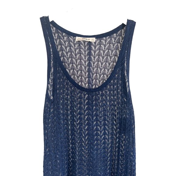 Zara Midnight Blue Metallic Knit Sheer Tank Top - Picture 3 of 4